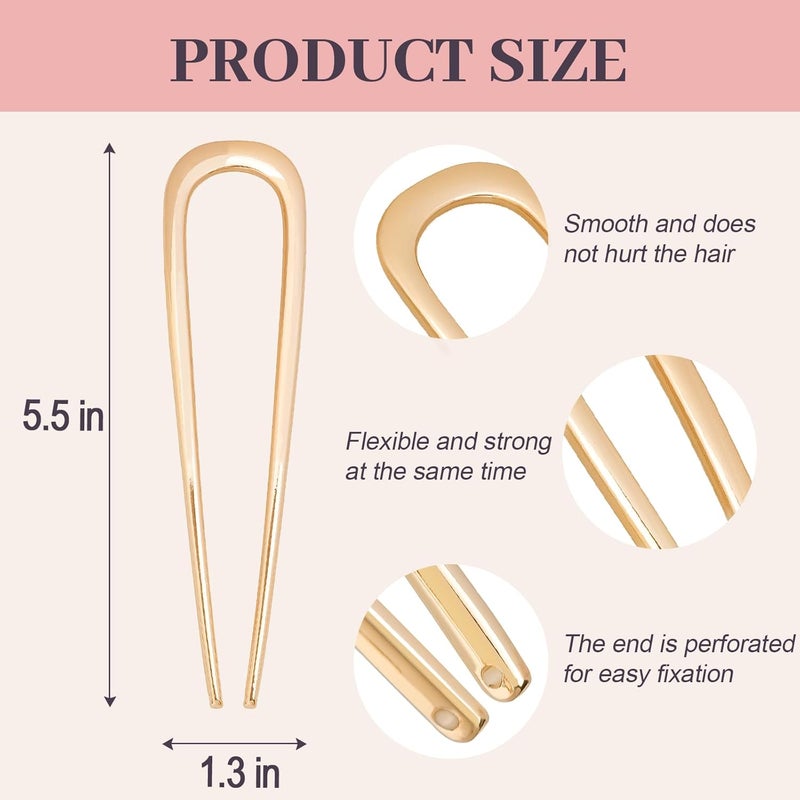JIRIS 2PCS 5.5Inch French Hair Pins Large U-Shaped Pins for Women and Girls Fashion Metal Hair Pin French Twist Hair Pins for Buns, Updos,Stylish and Functional(set3-gold) - Image 2